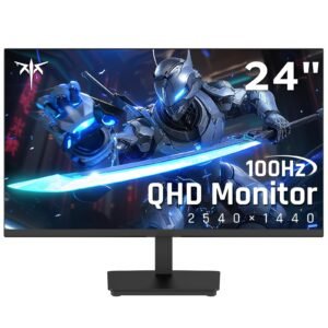 24 Inch QHD 2560x1440 IPS Computer Monitor, 100Hz Zero-Frame 2K Gaming Office Monitor, Adaptive Sync, HDR10, VESA, Tilt Adjustable, Low Blue Light, DisplayPort, HDMI, H24T27