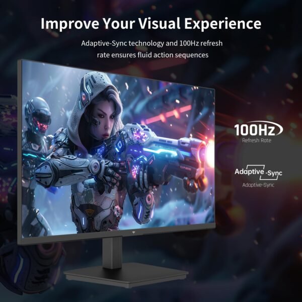 24 Inch QHD 2560x1440 IPS Computer Monitor, 100Hz Zero-Frame 2K Gaming Office Monitor, Adaptive Sync, HDR10, VESA, Tilt Adjustable, Low Blue Light, DisplayPort, HDMI, H24T27 - Image 2