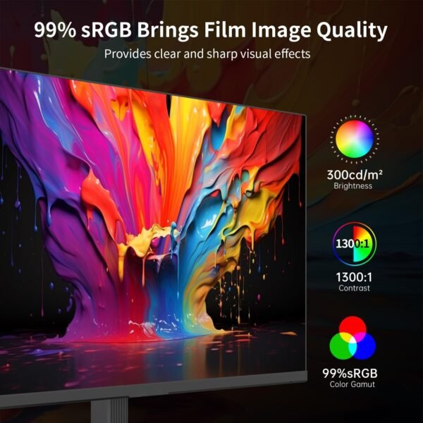 24 Inch QHD 2560x1440 IPS Computer Monitor, 100Hz Zero-Frame 2K Gaming Office Monitor, Adaptive Sync, HDR10, VESA, Tilt Adjustable, Low Blue Light, DisplayPort, HDMI, H24T27 - Image 5