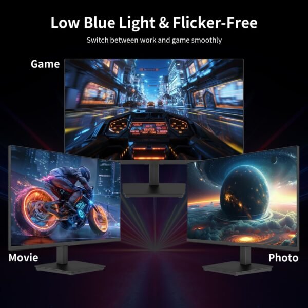 24 Inch QHD 2560x1440 IPS Computer Monitor, 100Hz Zero-Frame 2K Gaming Office Monitor, Adaptive Sync, HDR10, VESA, Tilt Adjustable, Low Blue Light, DisplayPort, HDMI, H24T27 - Image 3