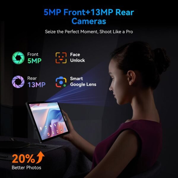 Tablet 11 Inch Android 15 Tablets T90, 1920 * 1200 FHD Display, 24GB RAM 128GB ROM /2TB TF, T615 Octa-Core+13MP Camera, 8000mAh, Widevine L1, 2 in 1 Tablet with Keyboard Mouse Stylus, Gray - Image 7