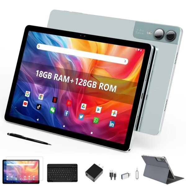 11 inch Tablet Android 14 2000*1200 2K Display Tablets PC, T616 Octa-Core 2.0GHz, 18GB RAM 128GB ROM 1TB Expandable, 5+5+13MP AI Camera, 9000mAh, 5G WiFi, with Keyboard, Case, 4 Speakers - Green - Image 7
